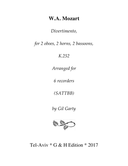 Divertimento, K.252 (arrangement for 6 recorders)