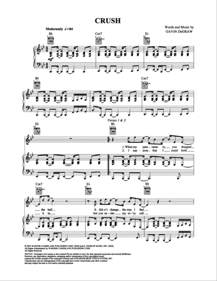 Crush Piano, Vocal, Guitar scores gallery preview page 1