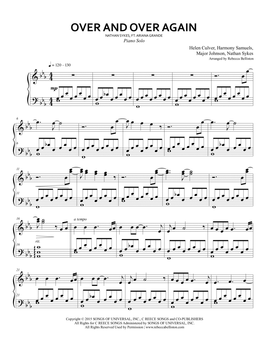 Over And Over Again Piano Solo scores gallery preview page 1