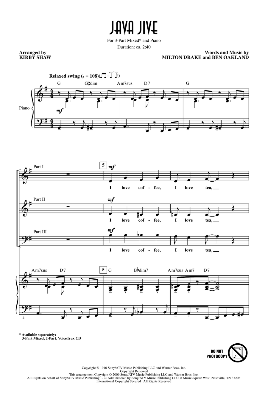 Java Jive (arr. Kirby Shaw) 3-Part scores gallery preview page 1