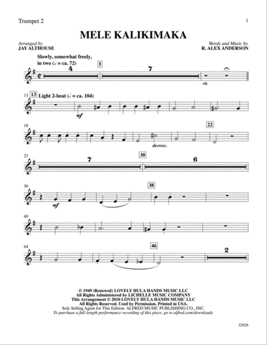 Mele Kalikimaka: 2nd B-flat Trumpet Part scores gallery preview page 1