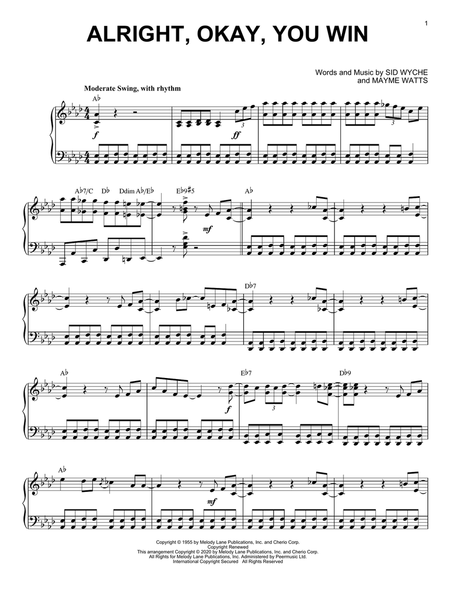 Alright, Okay, You Win [Jazz version] (arr. Brent Edstrom) Piano Solo scores gallery preview page 1