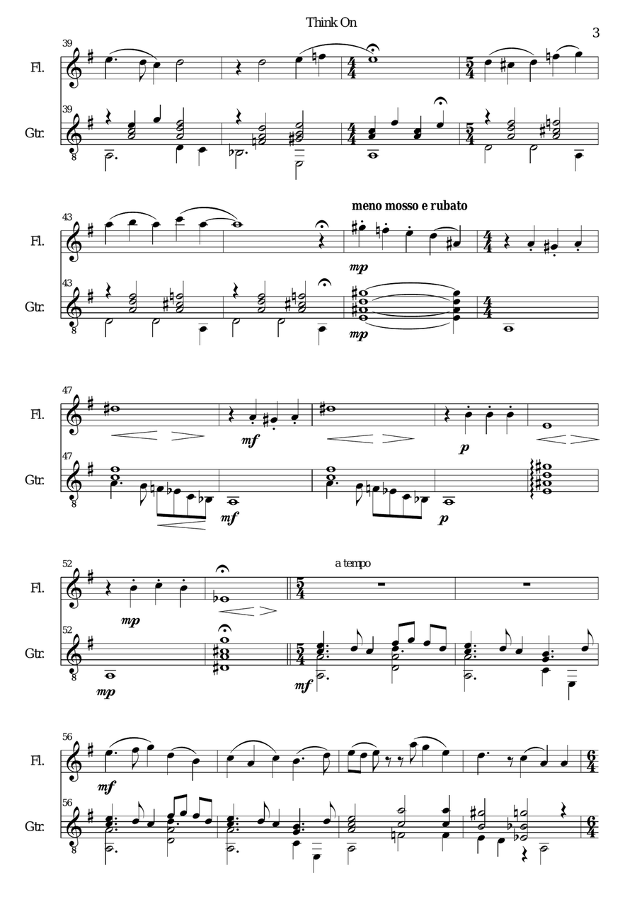 Think on for flute and guitar Flute scores gallery preview page 3
