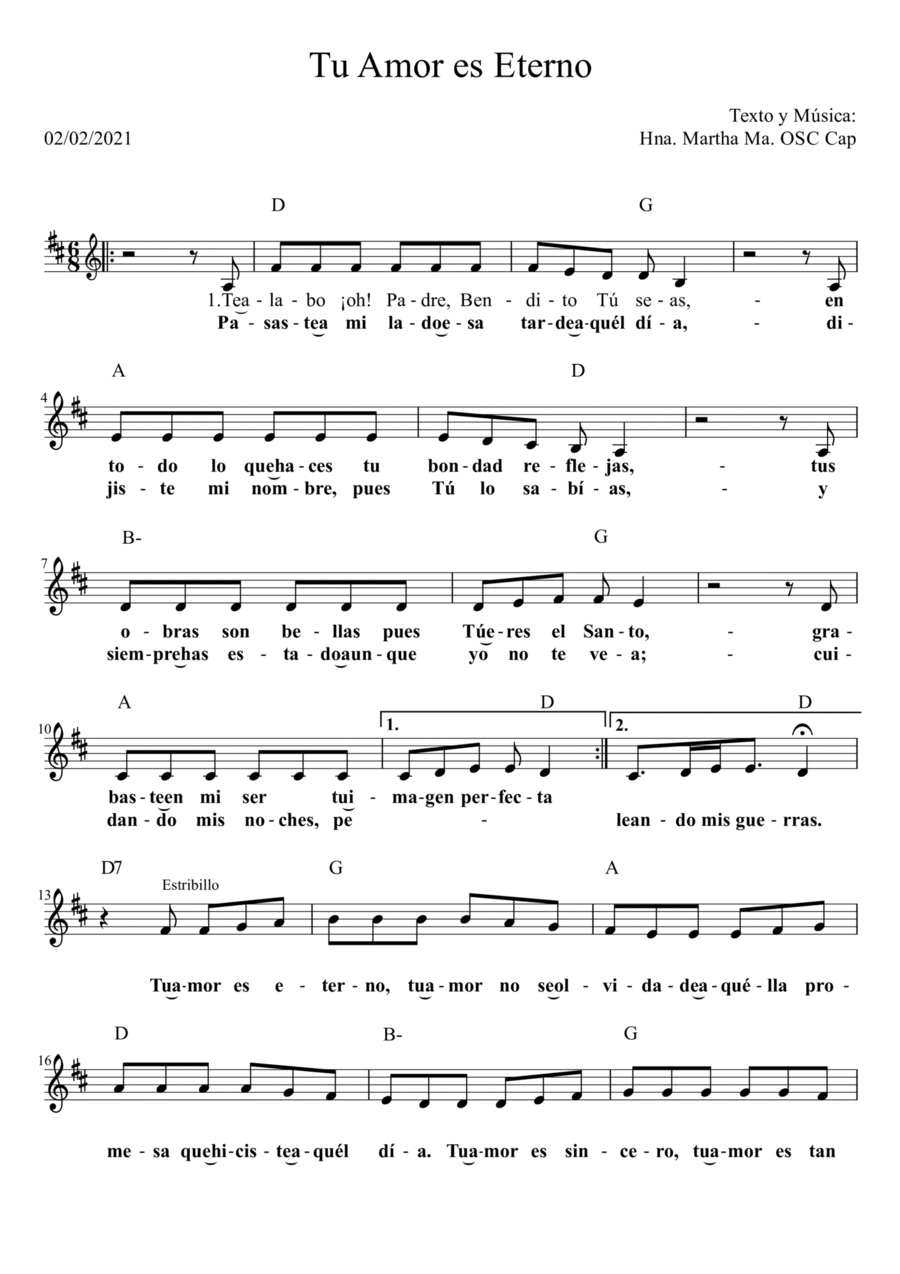 Tu Amor es Eterno Piano, Vocal, Guitar scores gallery preview page 1
