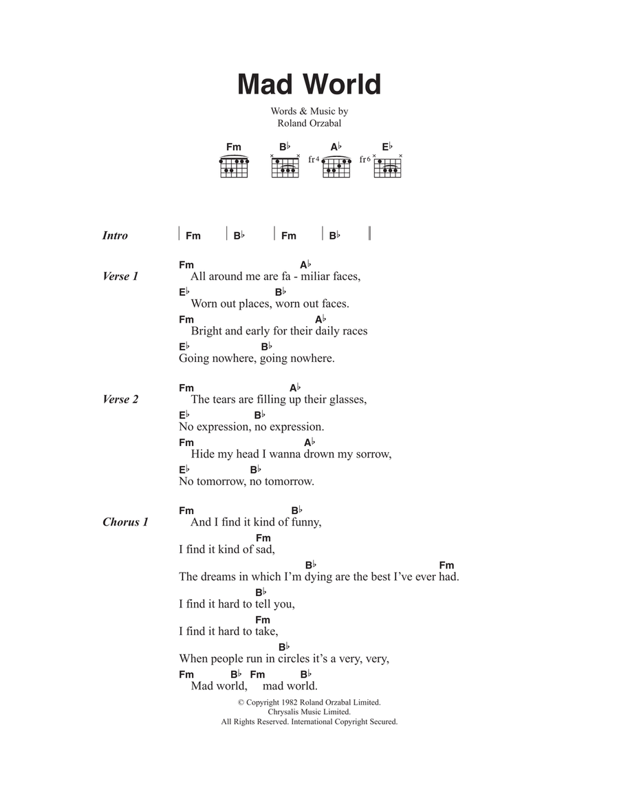 Mad World (from Donnie Darko) Acoustic Guitar scores gallery preview page 1