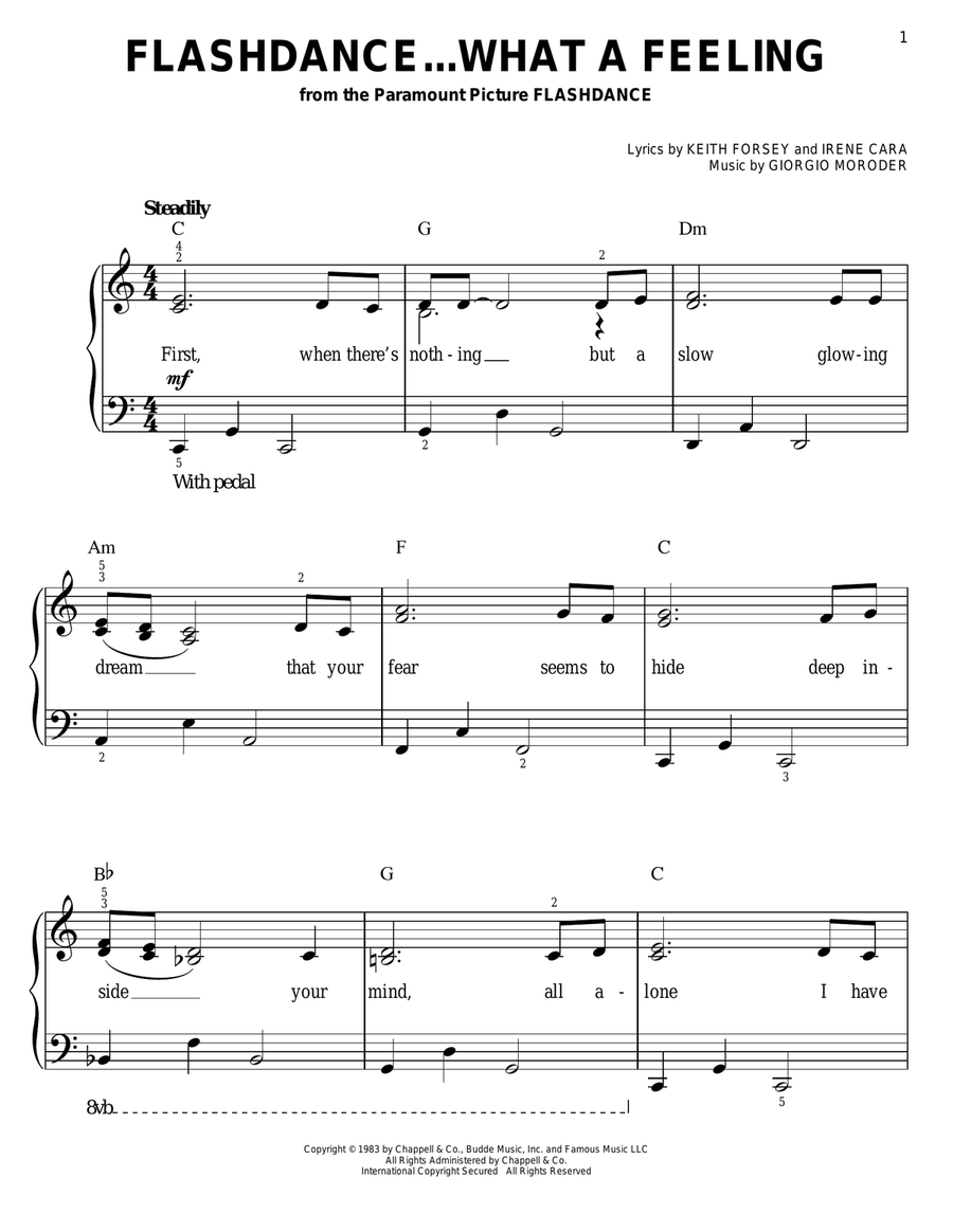 Flashdance...What A Feeling Easy Piano scores gallery preview page 1