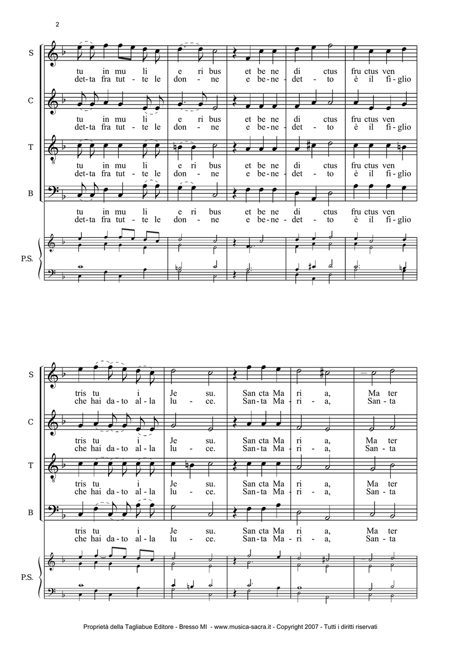 AVE MARIA - J. Arcadelt - For SATB Choir and Organ 4-Part scores gallery preview page 2