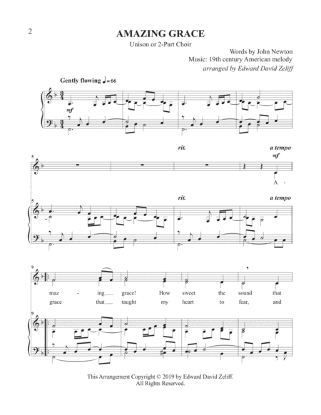 Amazing Grace for Unison or 2-Part Choir image number null