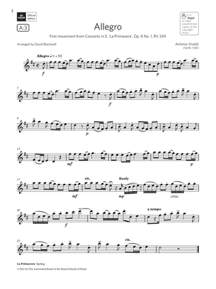 Allegro (from Concerto in E, Op.8 No.1) (Grade 3 A3 from the ABRSM Saxophone syllabus from 2022)