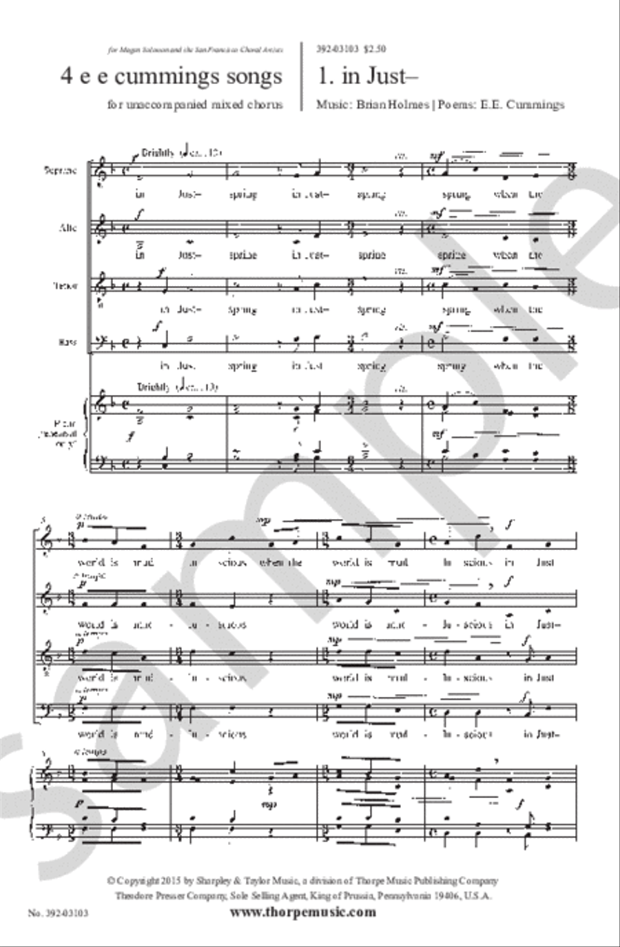 4 e e cummings Songs 4-Part scores gallery preview page 1