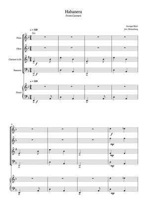 Habanera - Carmen - Georges Bizet, for Woodwind Quartet with piano and chords in a easy version.