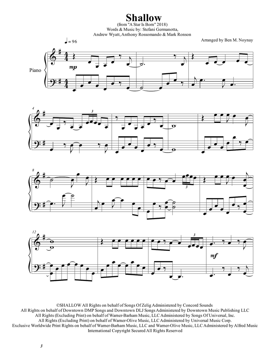 Shallow Piano Solo scores gallery preview page 1