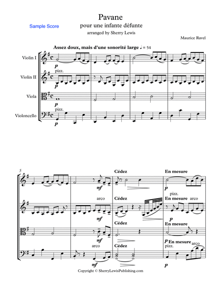 PAVANE POUR UN INFANTE D´EFUNTE (Pavane For a Dead Princess) String Quartet, Intermediate Level for image number null