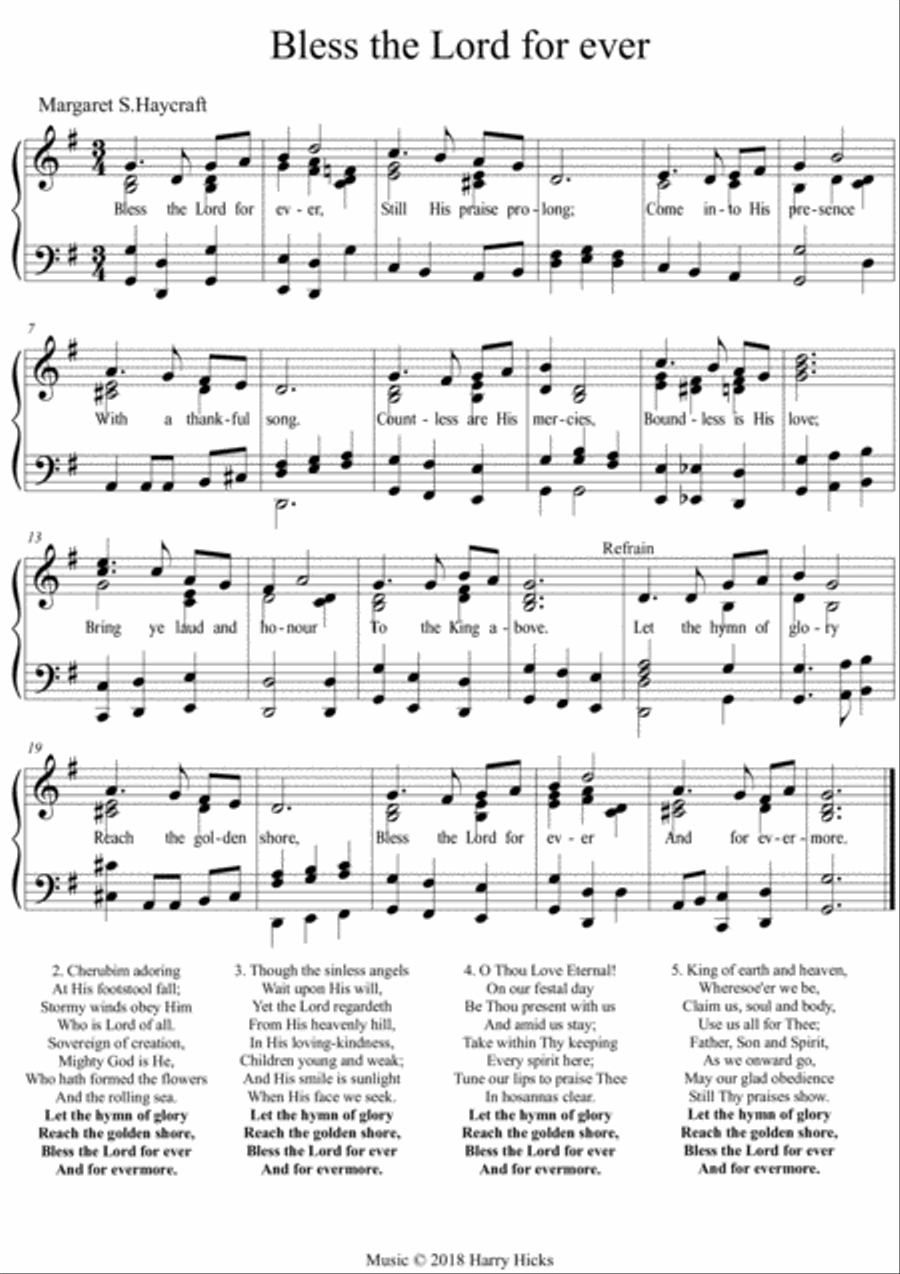 Bless the Lord forever. A new tune to a wonderful old hymn. Unison Choir scores gallery preview page 1