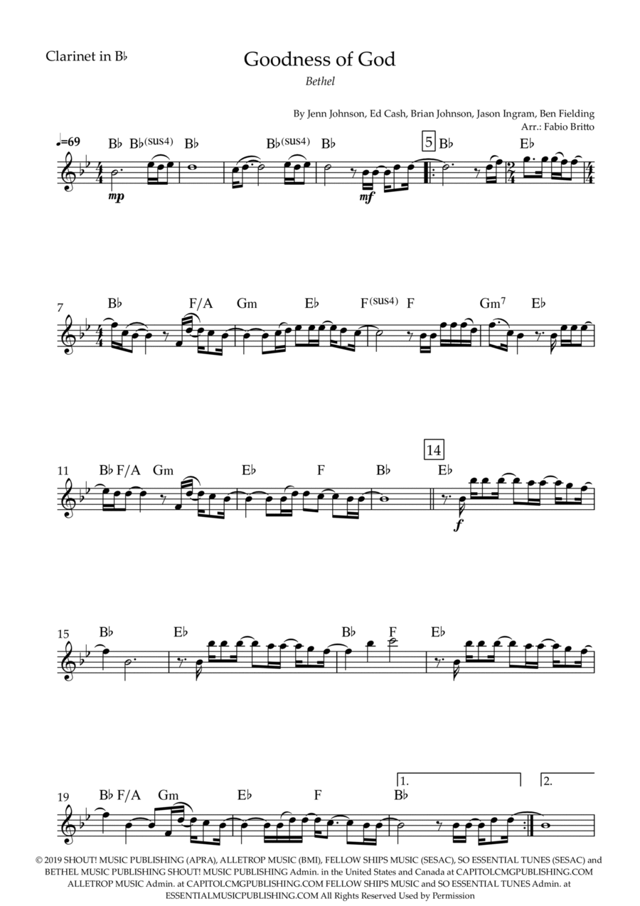 Goodness Of God B-Flat Clarinet scores gallery preview page 1