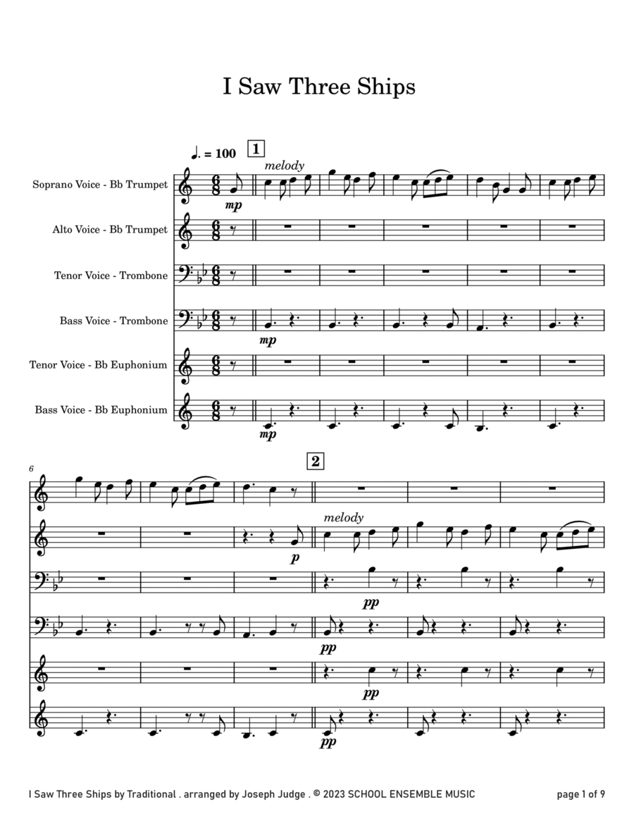 I Saw Three Ships for Brass Quartet in Schools Brass Quartet scores gallery preview page 1