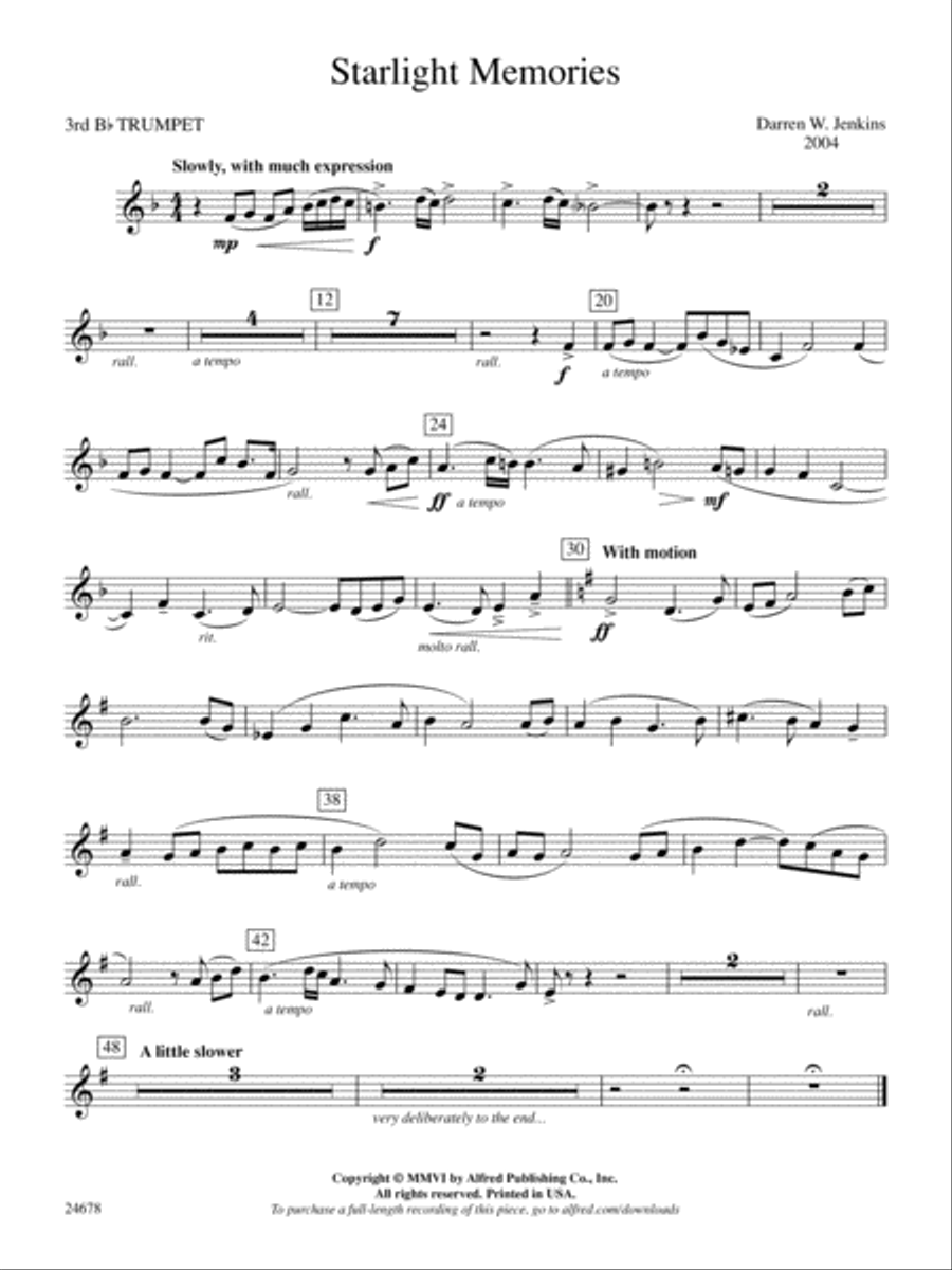Starlight Memories: 3rd B-flat Trumpet Concert Band scores gallery preview page 1