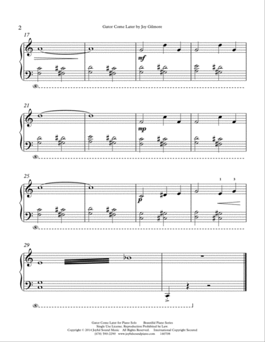 Gator Come Later piano solo for beginner, includes two versions Piano Method scores gallery preview page 3