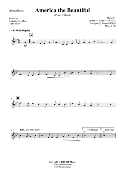 America the Beautiful - Concert Band (with Optional Strings) Score and Parts PDF image number null