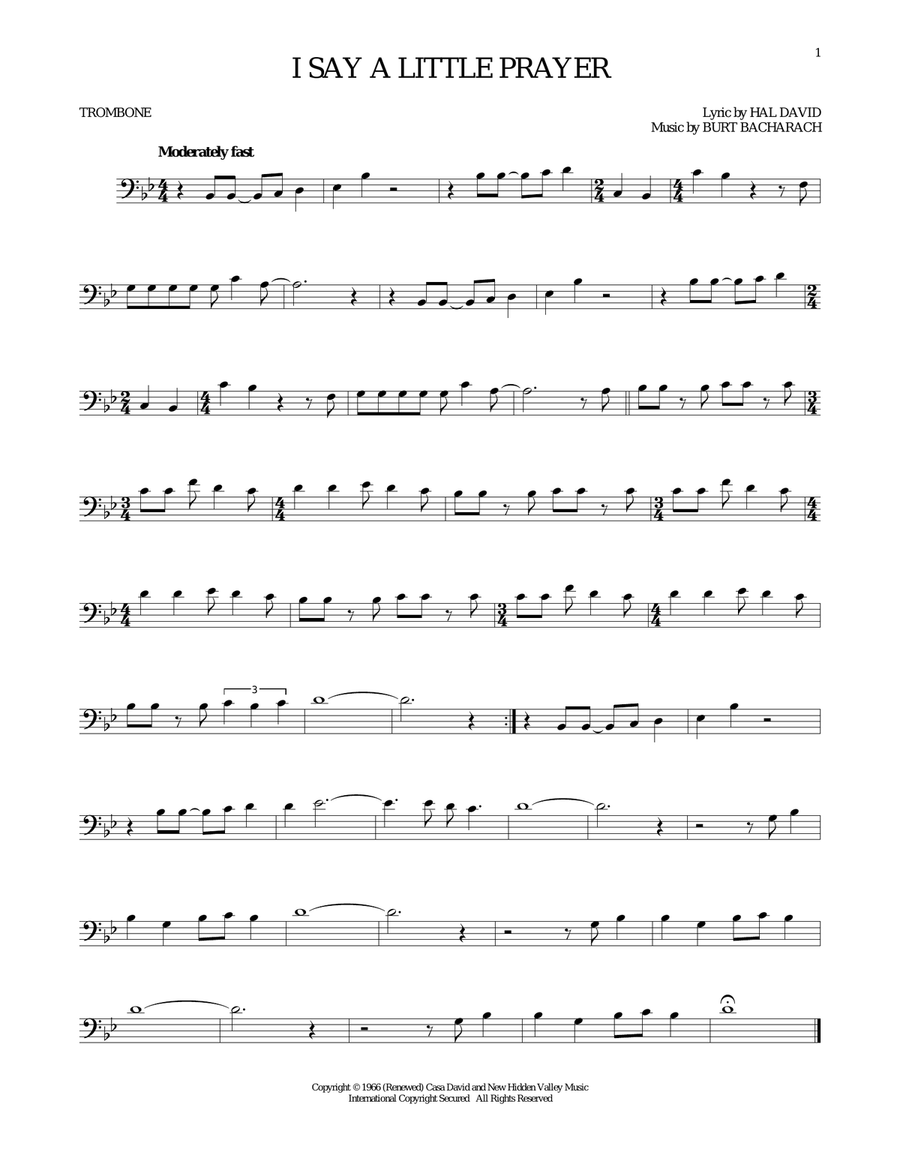 I Say A Little Prayer Trombone Solo scores gallery preview page 1