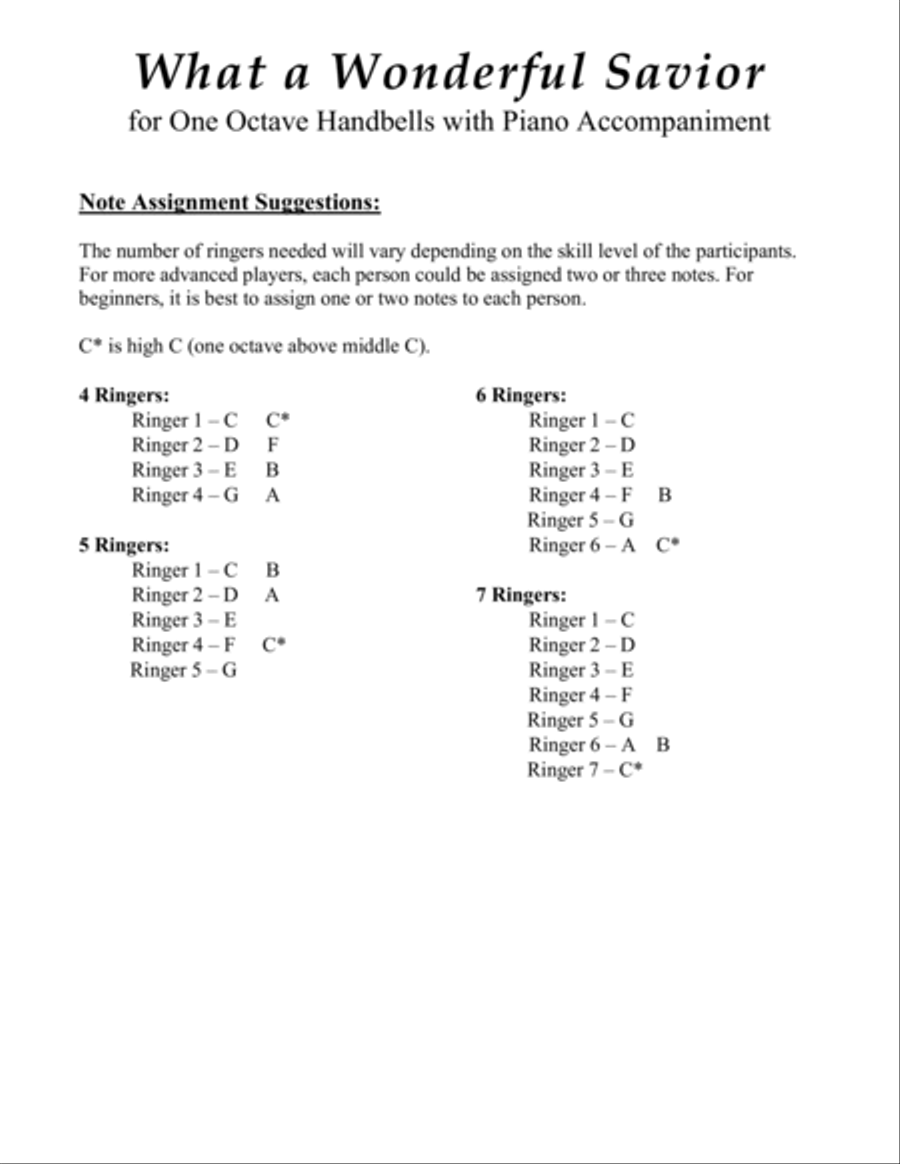 What a Wonderful Savior (for One Octave Handbell Choir with Piano accompaniment) Handbell Choir scores gallery preview page 5