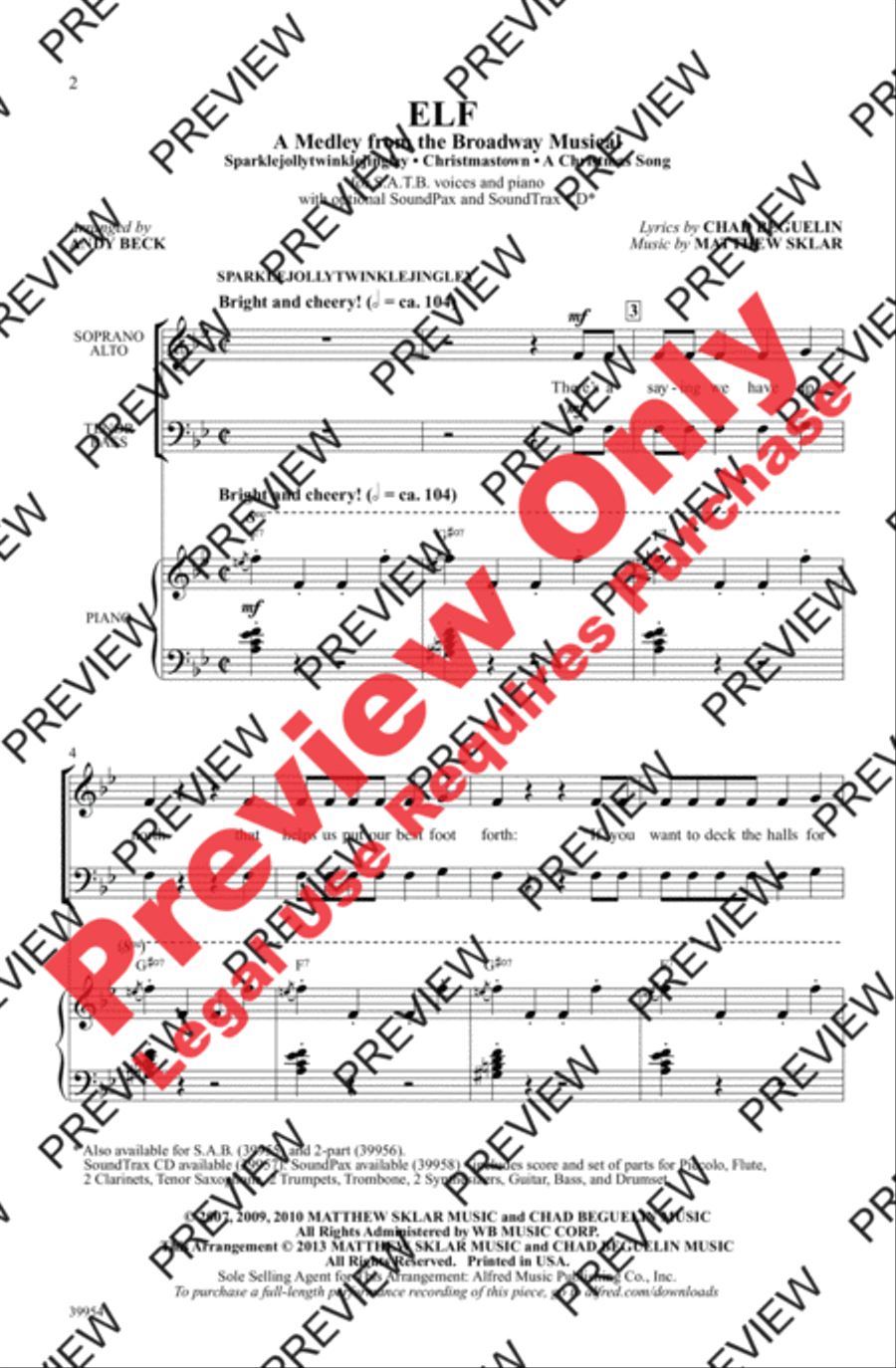 Elf: A Medley from the Broadway Musical 4-Part scores gallery preview page 2