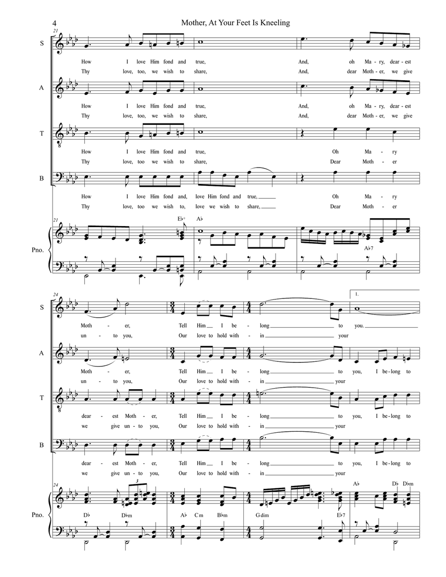 Mother At Your Feet Is Kneeling 4-Part scores gallery preview page 4
