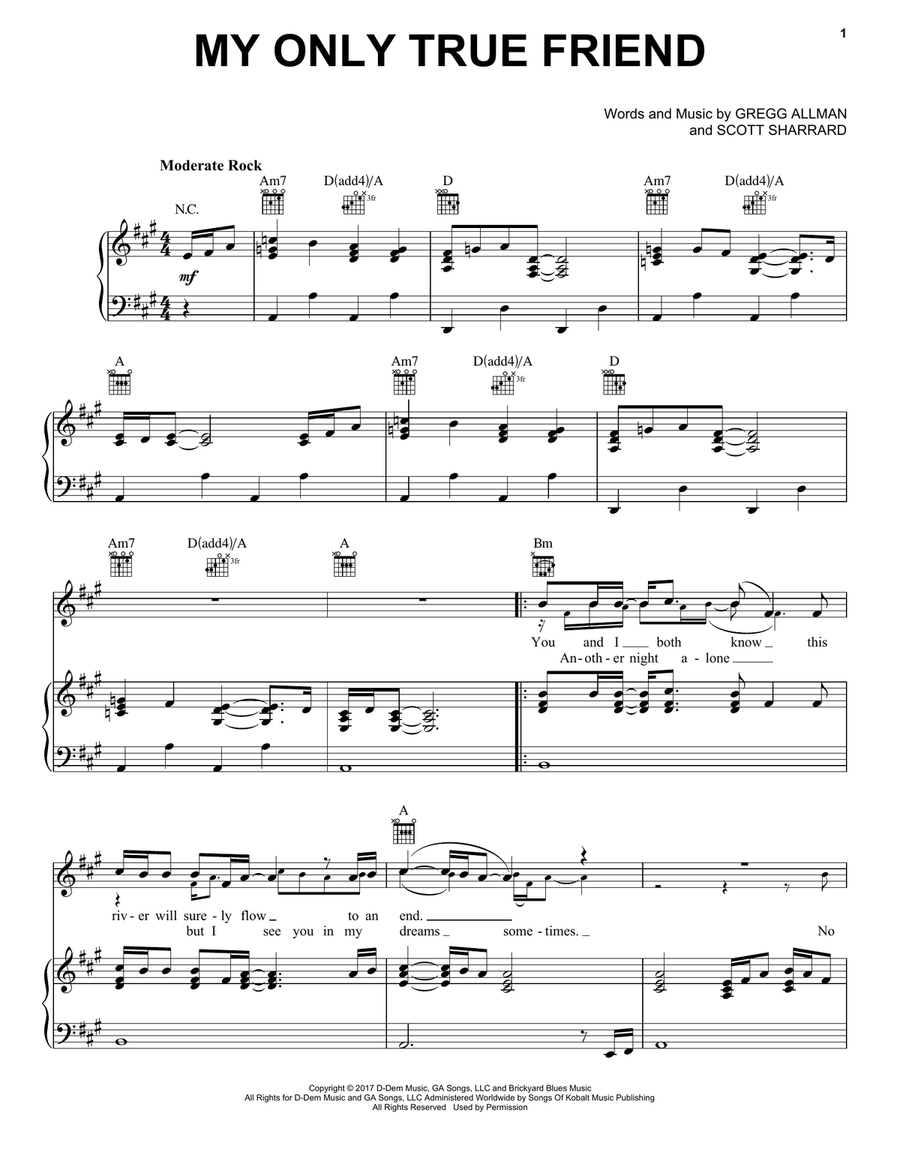 My Only True Friend Piano, Vocal, Guitar scores gallery preview page 1