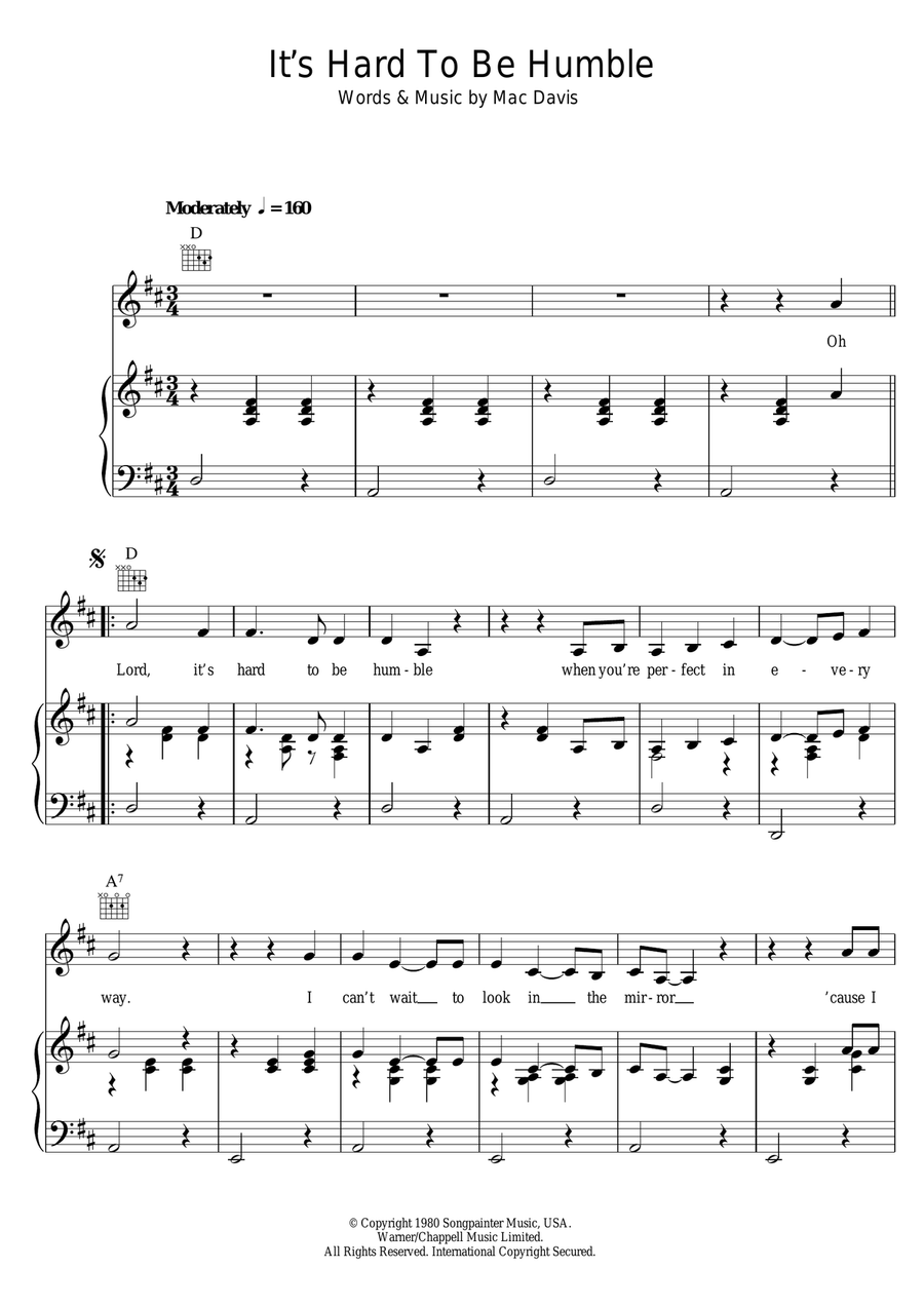 It's Hard To Be Humble Piano, Vocal scores gallery preview page 1