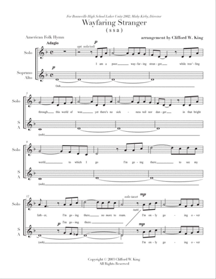 Wayfaring Stranger ( s s a a ) SSAA scores gallery preview page 2
