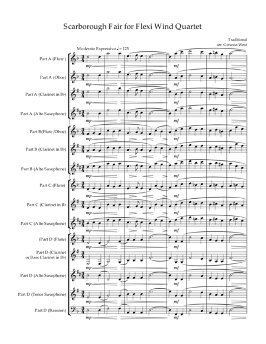 Scarborough Fair For a Flexible Combination Of Four Wind Instruments image number null
