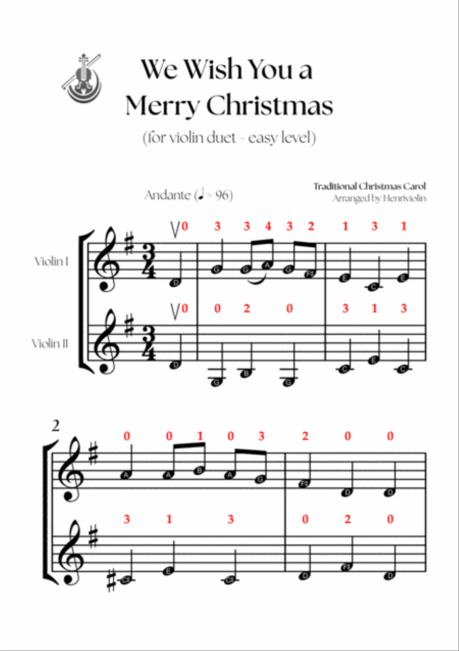 We Wish You a Merry Christmas (VIOLIN DUET - EASY LEVEL) String Duet scores gallery preview page 2