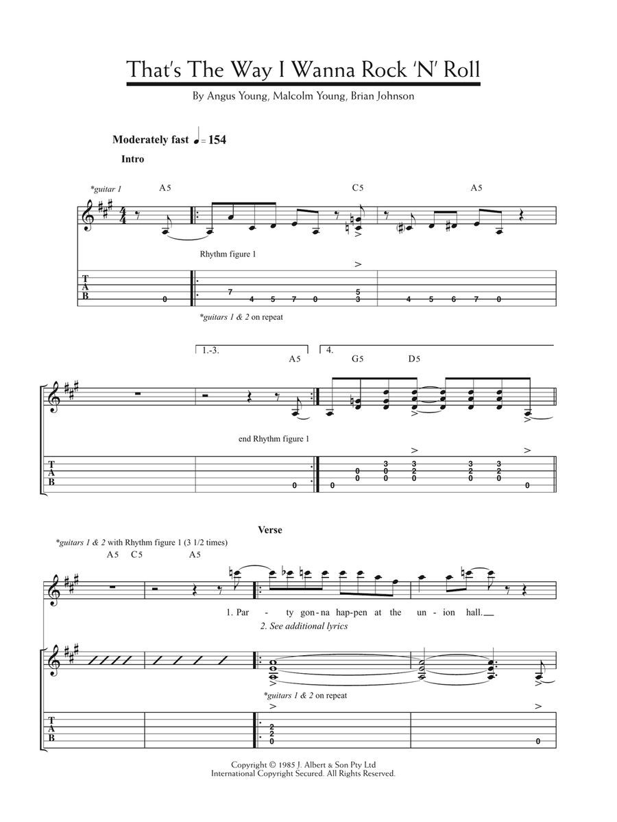 That's The Way I Wanna Rock 'n' Roll Guitar Tablature scores gallery preview page 1