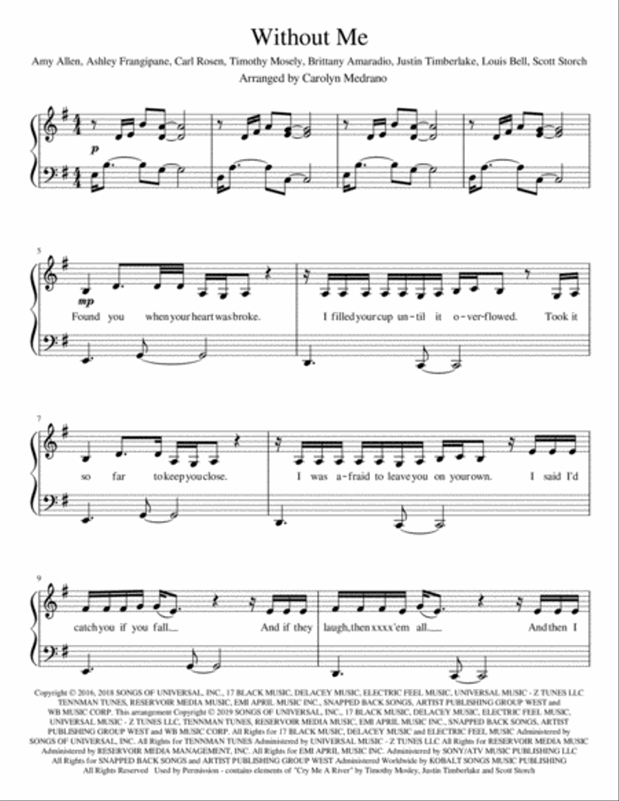 Without Me Without Me Piano Solo scores gallery preview page 1