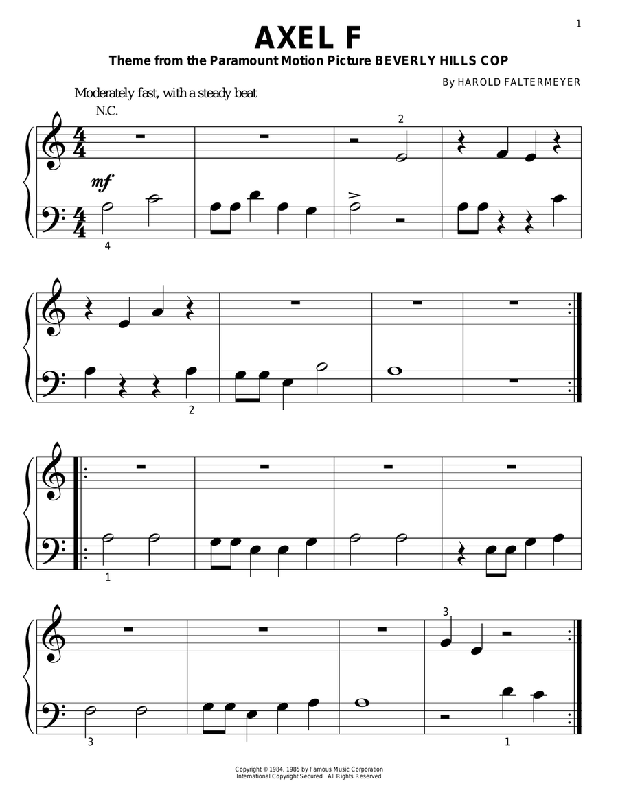 Axel F Easy Piano scores gallery preview page 1