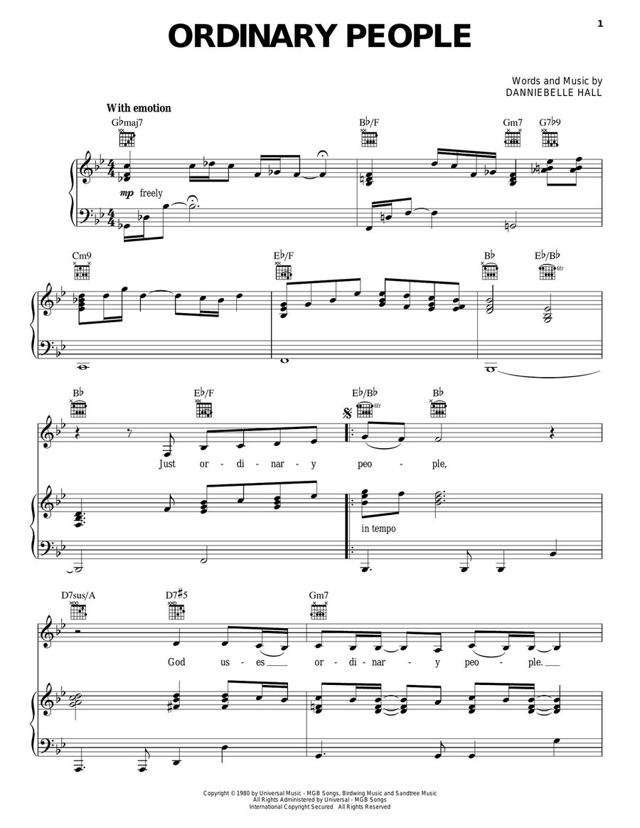 Ordinary People Ordinary People Piano, Vocal, Guitar scores gallery preview page 1