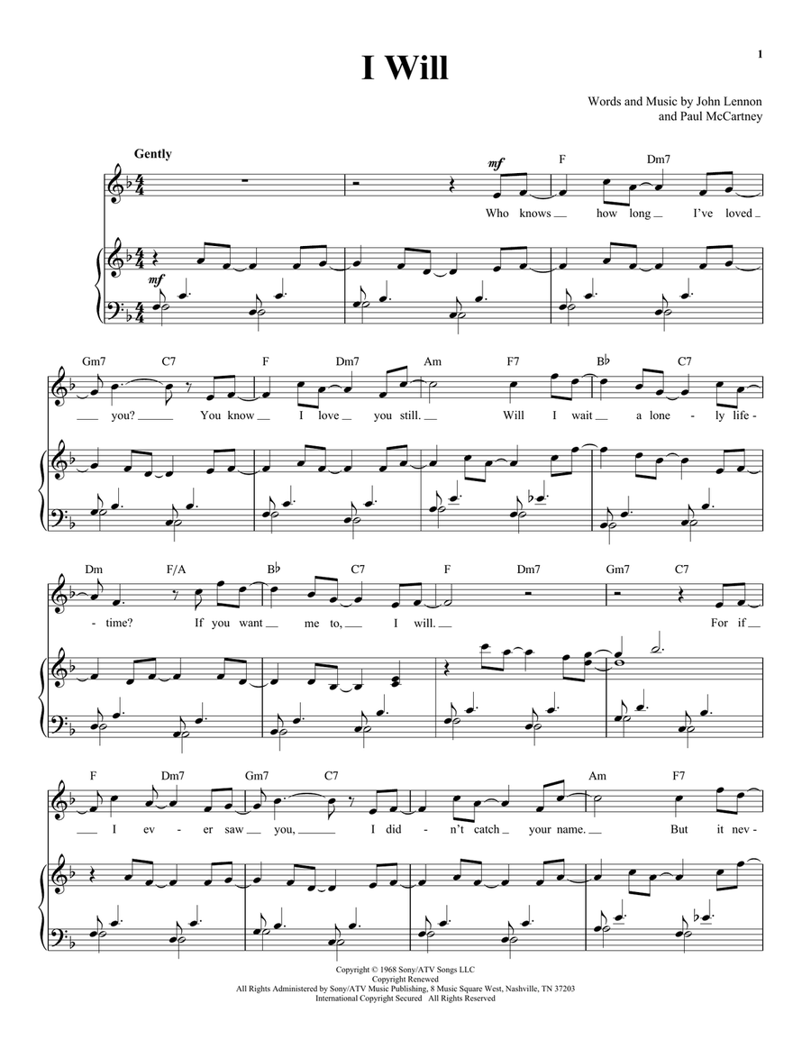 I Will Piano, Vocal scores gallery preview page 1