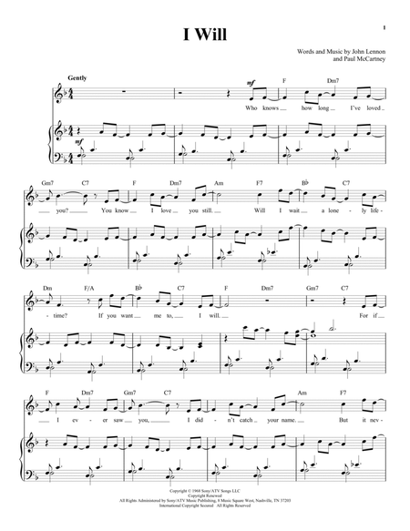 I Will by The Beatles Piano, Vocal - Digital Sheet Music