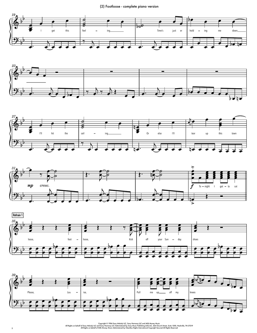 Footloose Piano Solo scores gallery preview page 2