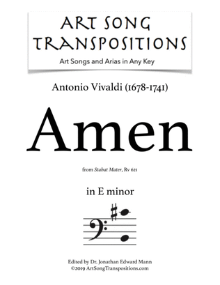Book cover for VIVALDI: Amen, RV 621 (transposed to E minor, bass clef)