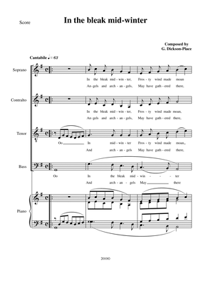 In The Bleak Midwinter. A completely new version composed by Graham Dickson-Place. SATB Piano