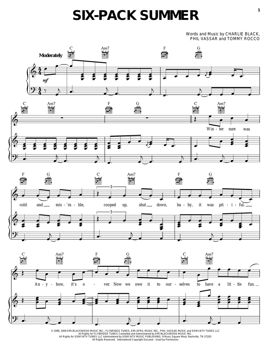 Six-Pack Summer Piano, Vocal, Guitar scores gallery preview page 1