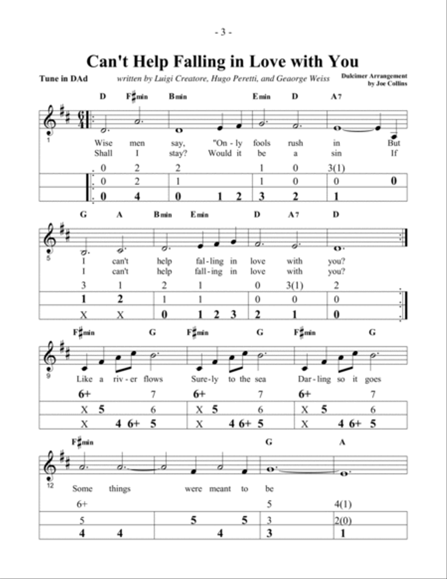 Can't Help Falling In Love Dulcimer scores gallery preview page 3