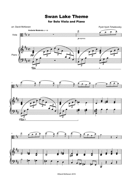 Swan Lake Theme, for Solo Viola and Piano image number null