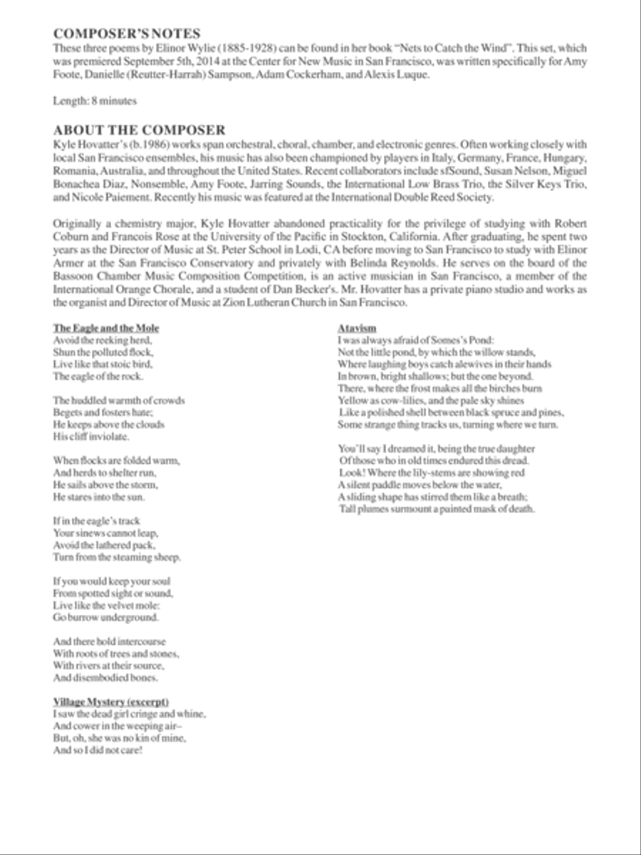 Three Poems by Elinor Wylie Bassoon scores gallery preview page 3