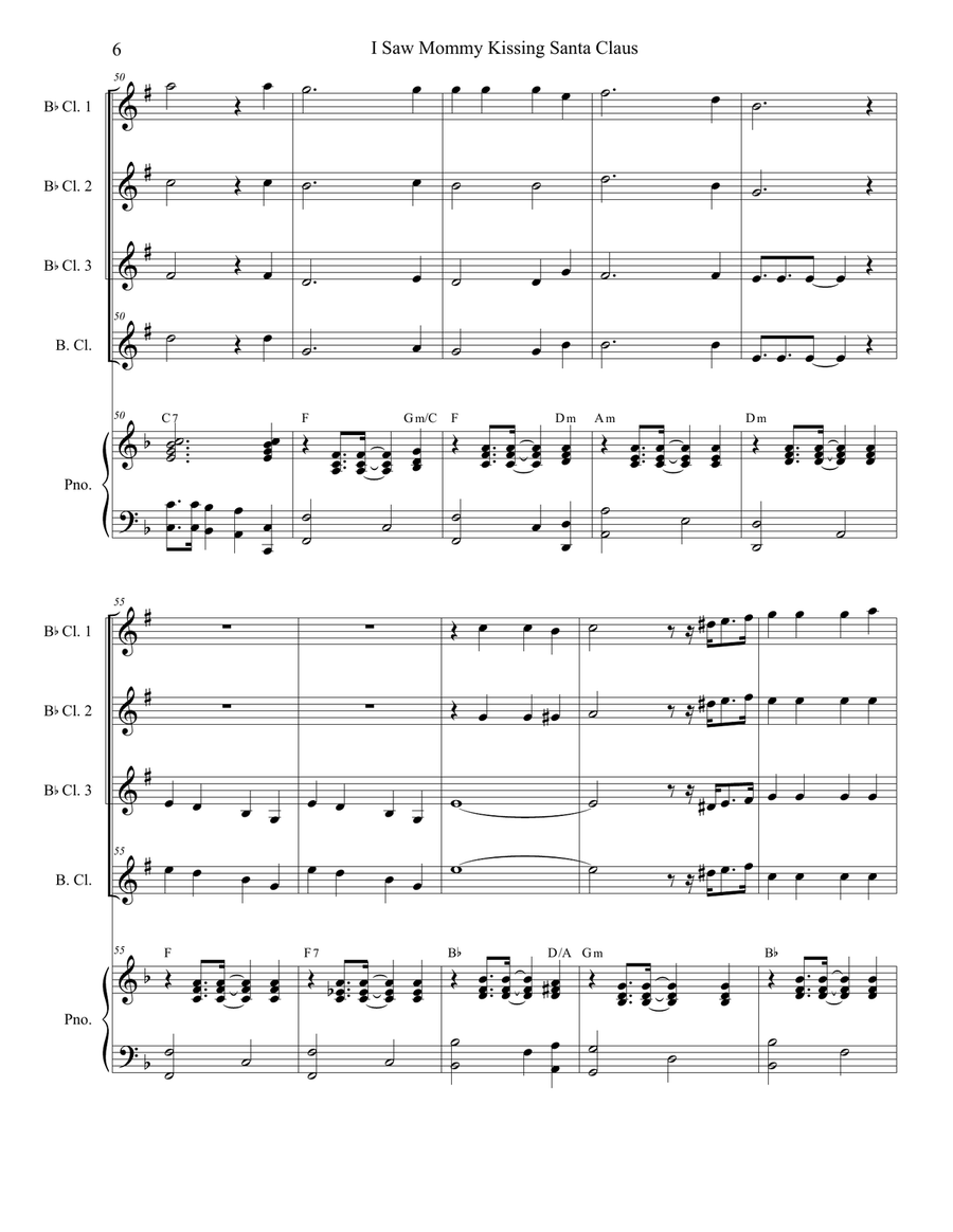 I Saw Mommy Kissing Santa Claus Clarinet Choir scores gallery preview page 6
