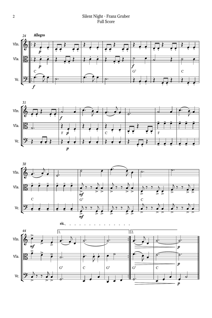 Silent Night for String Trio String Trio scores gallery preview page 2
