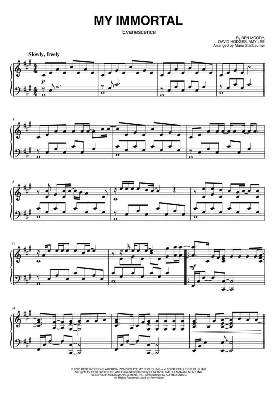 My Immortal Piano Solo scores gallery preview page 1
