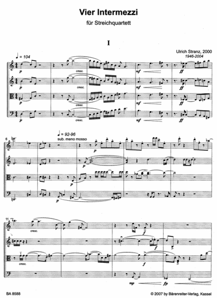 Vier Intermezzi for String Quartet