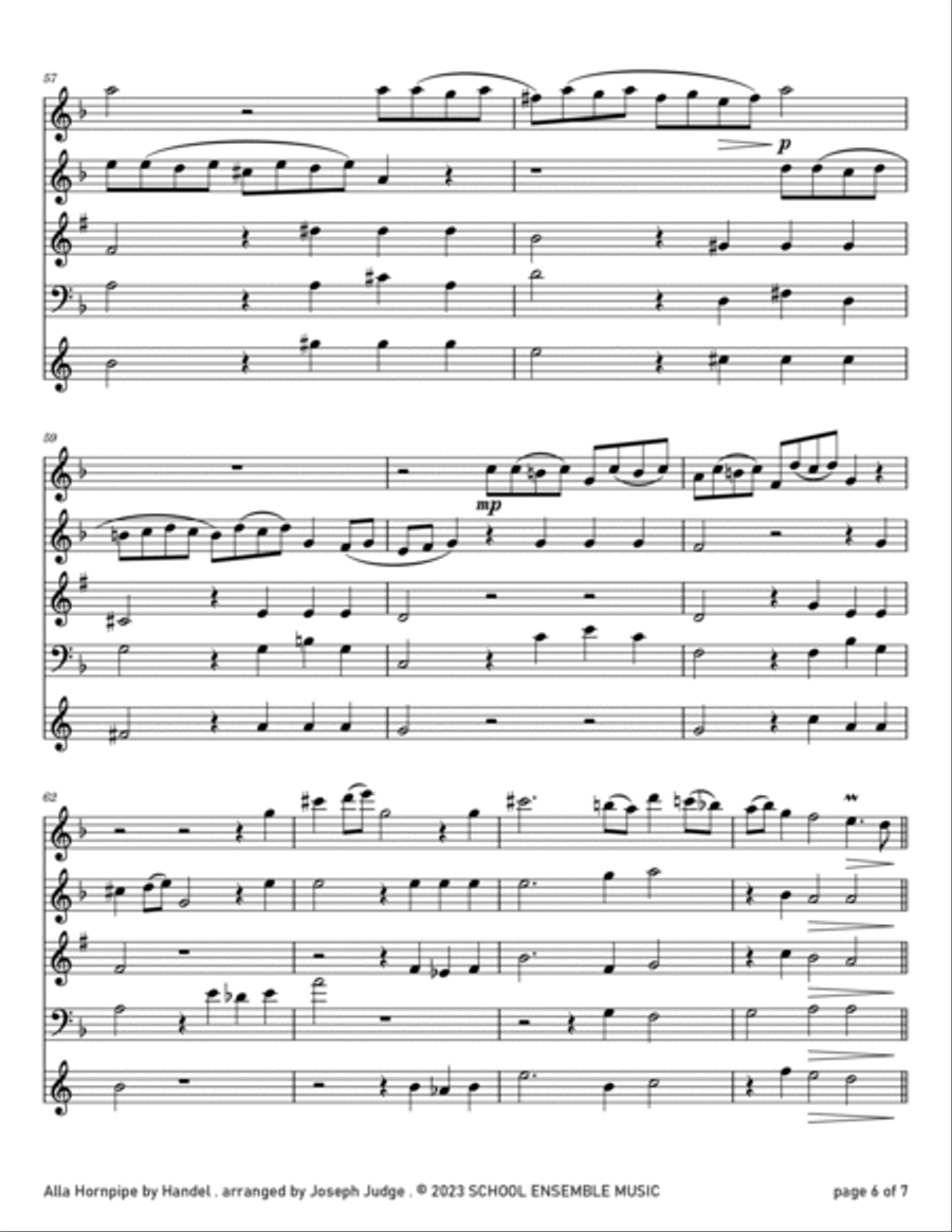 Alla Hornpipe by Handel for Woodwind Quartet in Schools Alla Hornpipe by Handel for Woodwind Quartet in Schools Woodwind Quartet scores gallery preview page 6